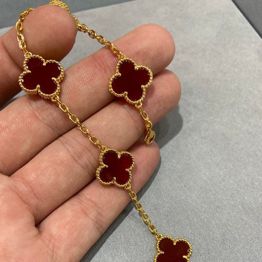 Black Enamel Clover Bracelet - Gold Plated