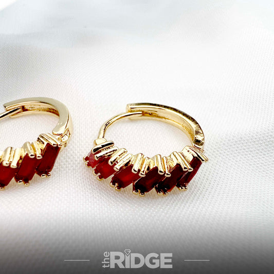 Ruby Red Crystal Hoop Earrings – Gold