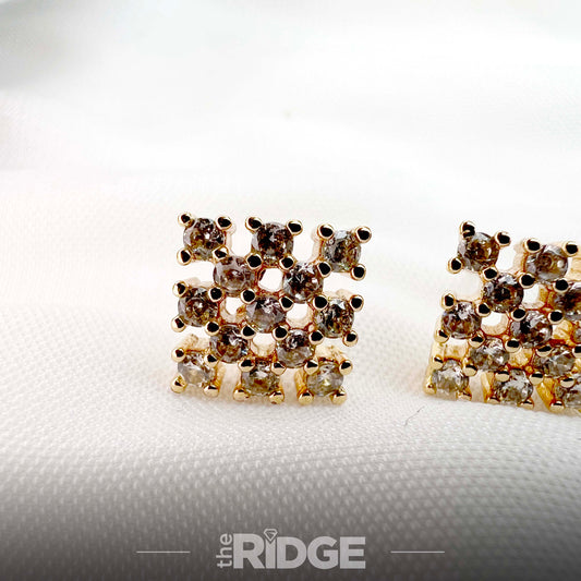 Diamond Square Crystal Stud Earrings – Gold