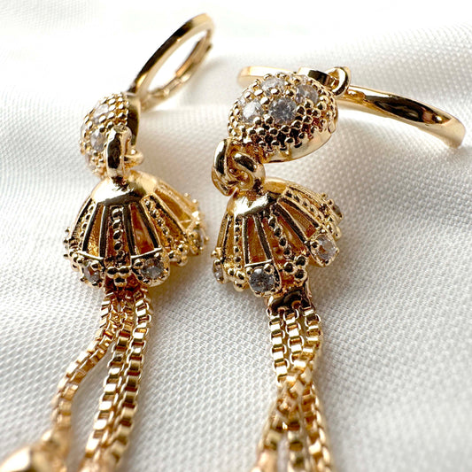 Gold-Plated Crystal Ball Dangle Earrings