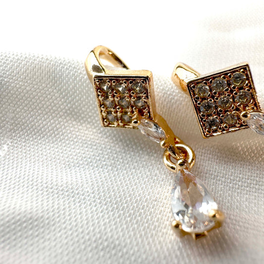 Crystal Square Drop Earrings – Gold