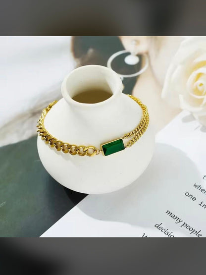 Dual Chain Black Accent Gold Bracelet