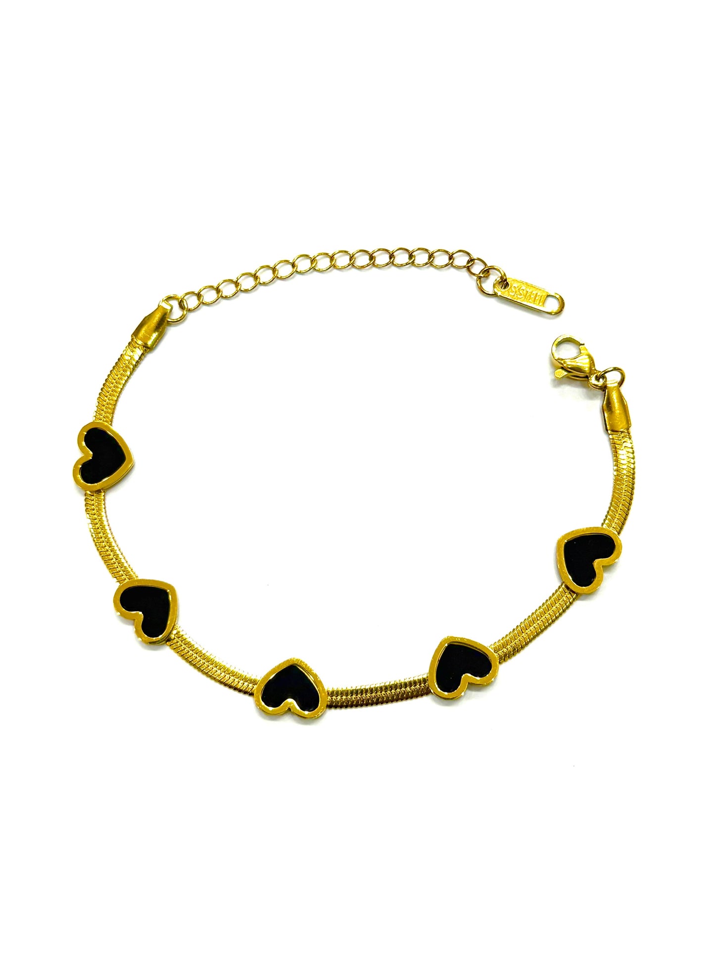 Golden Black Heart Charm Bracelet