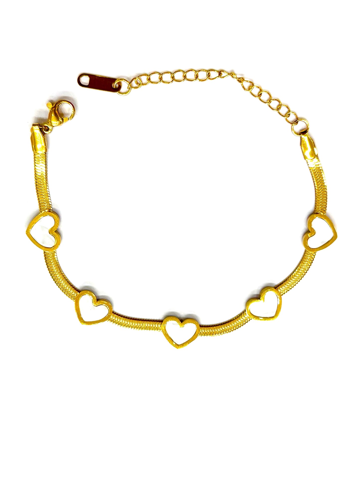 Golden White Heart Charm Bracelet