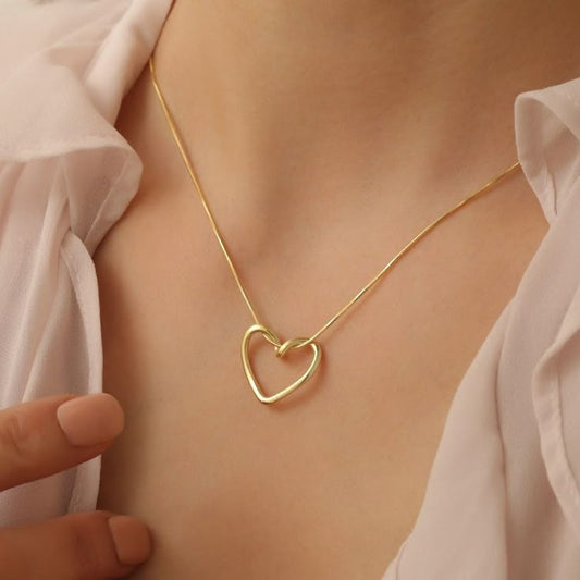 Open Heart Pendant Necklace - Gold Plated