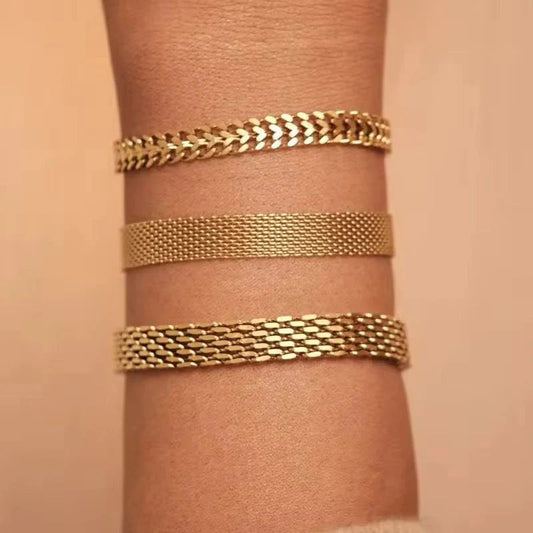 Golden Chain Bracelet Stack - [Set of 3]