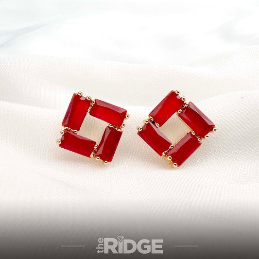 Ruby Red Rectangular Earrings