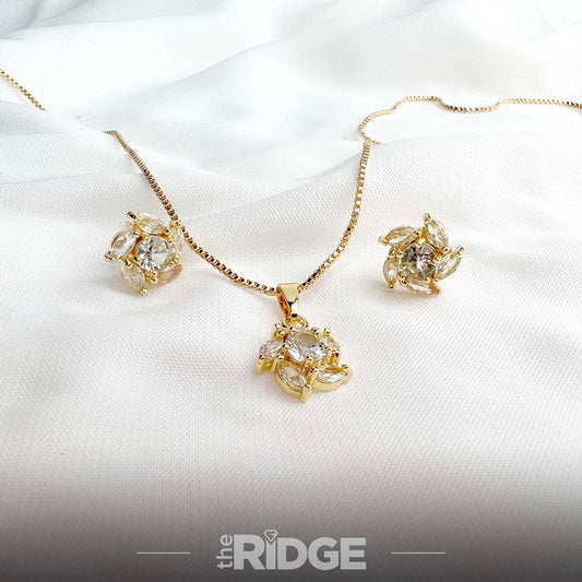 Blooming Crystal Pendant & Earring Set – Gold