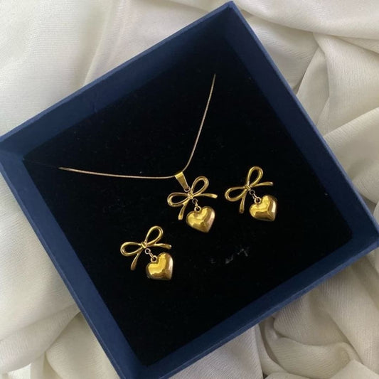 Heart Bow Pendant Set - [Set of 2]