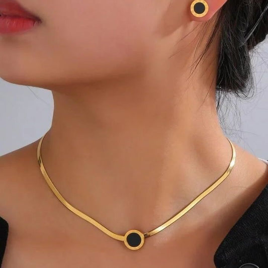 Black Necklace & Earrings Set - [Set of 2]