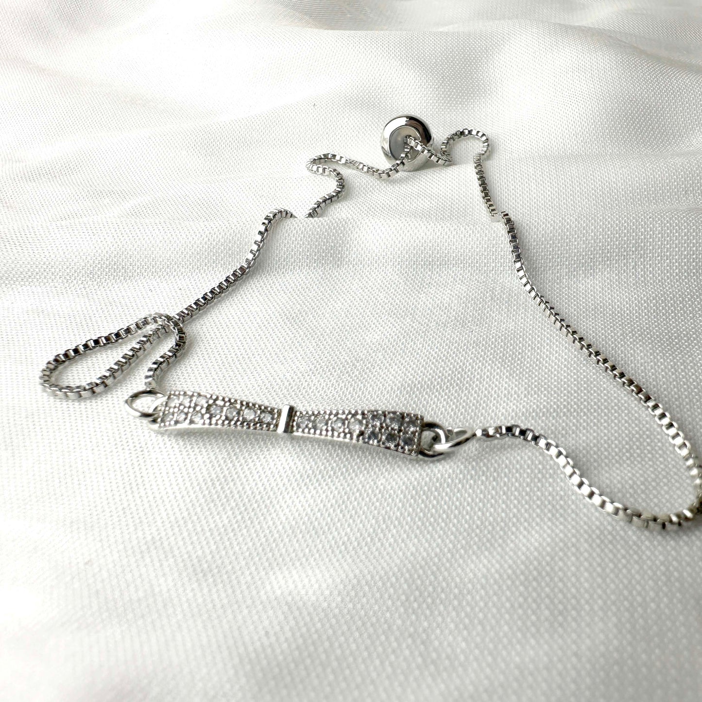 Silver-Plated Crystal Bow Bracelet